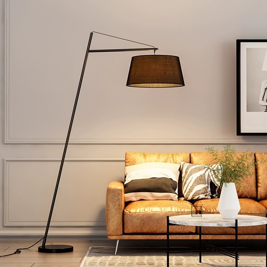 Торшер, черный, European Loft 185*30, светодиодный, Е27, металл, ткань