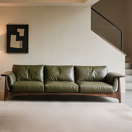 Прямой диван Erin темный орех, кожа, 240*85*80 см