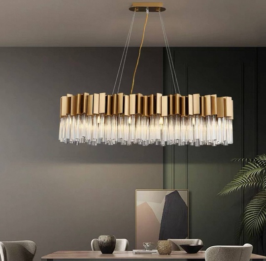 Люстра подвесная медная Evoloji, металл, хрусталь, трос 100 см, 90*40 см, G9