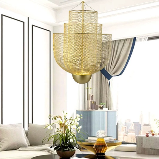 Люстра подвесная, золото, металл-сетка, HALSEY 80*95, металл, LED.