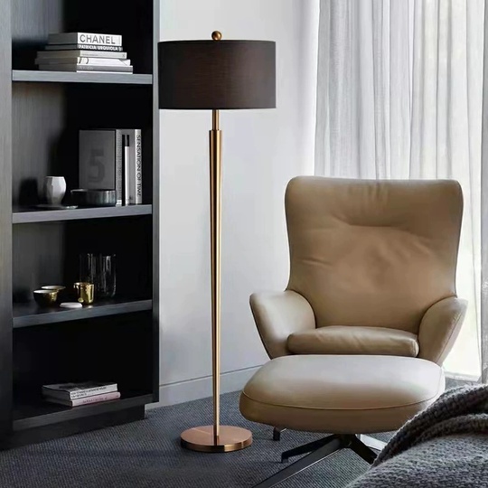 Торшер черный, золото Bingo 45*165, светодиодный, E27, металл, ткань