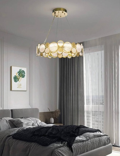 Люстра подвесная, золото, песочно-белый, стекло, AUTUNA 96*13, металл, G9.