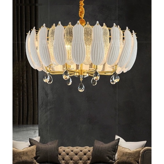 Люстра подвесная, золото, стекло, хрусталь, FELIX 60*42 металл, E14.