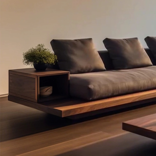 Прямой диван Shaw темный орех, кожа, 280*85*50 см