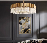 Люстра подвесная медная Elyvore, металл, хрусталь, трос 30 см, 100*25 см, G9