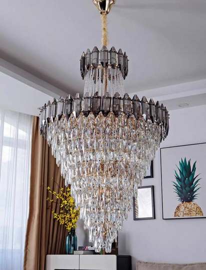 Люстра подвесная, золото, дымчатый, кристалл,  DARK WOLF 40*80 металл, E14.