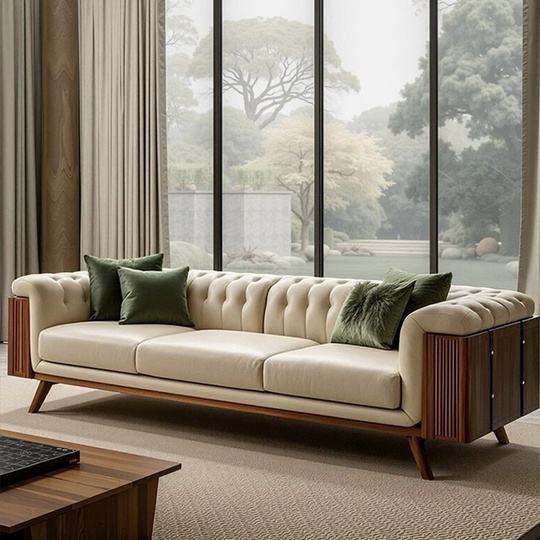 Прямой диван Christine темный орех, кожа, 240*95*73 см