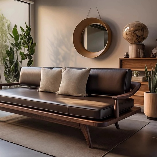 Прямой диван Joy темный орех, кожа, 200*85*80 см