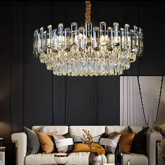 Люстра подвесная ALEV 60*30 золото, кристалл, металл, E14.