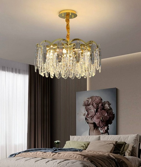 Люстра подвесная, медь, пепельный, кристалл, GUMUS 50*28, металл, Е14.