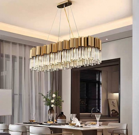 Люстра подвесная медная Evoloji, металл, хрусталь, трос 100 см, 110*40 см, G9