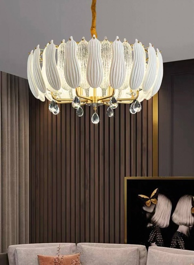 Люстра подвесная, золото, стекло, хрусталь, FELIX 100*42 металл, E14.