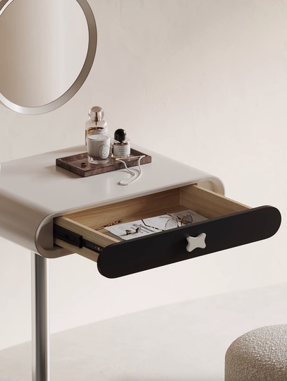 Дизайнерский туалетный столик Nick Stool в итальянском стиле, кремовый цвет, с пуфиком и зеркалом, 60х40х75 см.