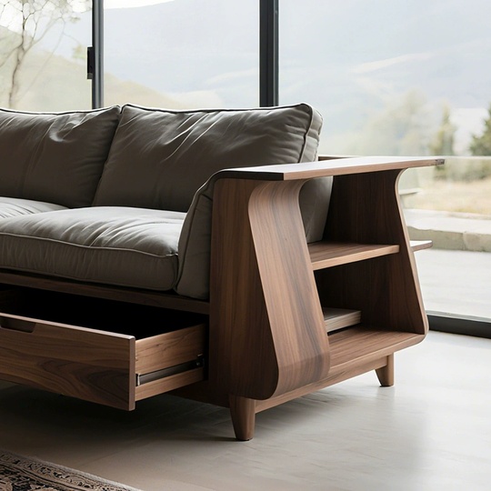 Прямой диван Donna темный орех, кожа, 260*85*80 см