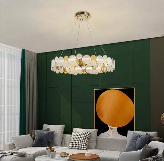 Люстра подвесная, золото, песочно-белый, стекло, AUTUNA 76*13, металл, G9.