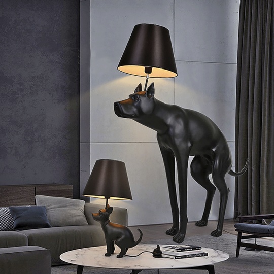 Напольный светильник черный. Собака торшер - Dog 138 см, E27, 10 Вт