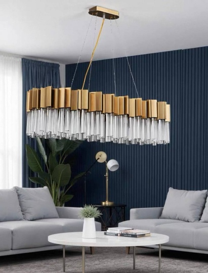 Люстра подвесная медная Evoloji, металл, хрусталь, трос 100 см, 90*40 см, G9