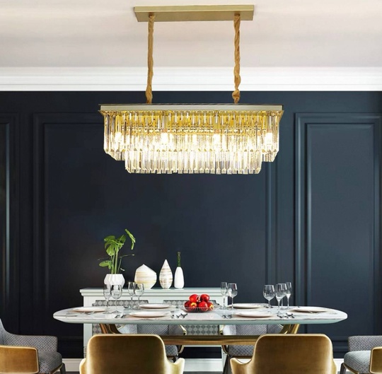 Люстра подвесная, золотой, кристалл, GINA 60*28, металл, E14.