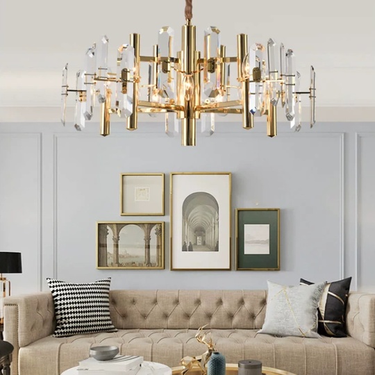 Люстра подвесная, золотой, хрусталь, EILEEN 80*45, металл, E14.