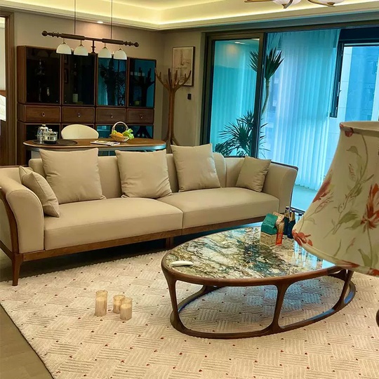 Прямой диван Walker темный орех, кожа, 300*100*77 см