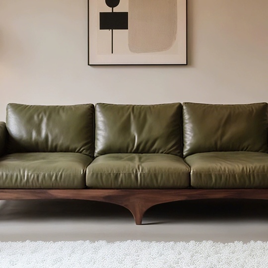 Прямой диван Holly темный орех, кожа, 240*85*80 см