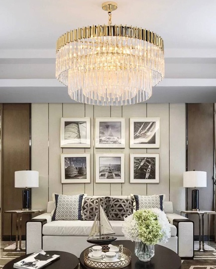 Люстра подвесная, золотой, стекло, AYLA 80*40, металл, E14.