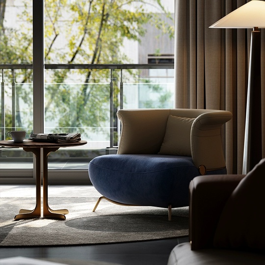 Итальянское кресло, серое с синим, 87*84*72 см, кожа, ткань, не раскладное