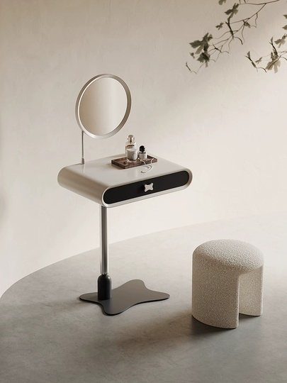 Дизайнерский туалетный столик Nick Stool в итальянском стиле, кремовый цвет, с пуфиком и зеркалом, 60х40х75 см.