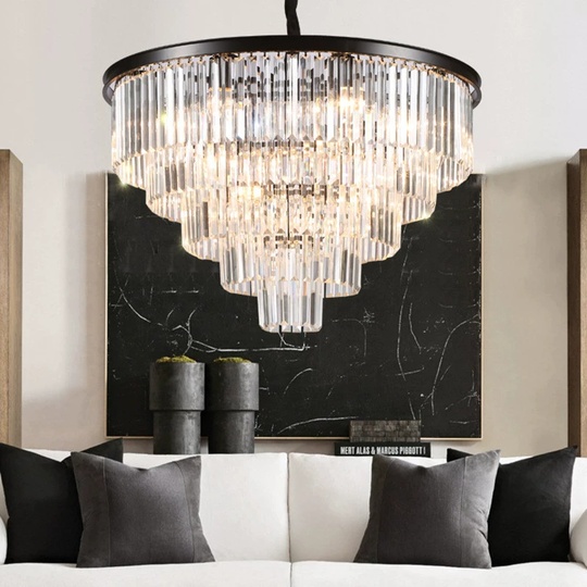 Люстра подвесная, черный, стекло, AYBAN 80*42, металл, E14.