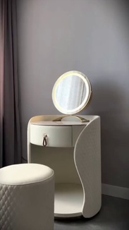 Туалетный столик Light молочный 60×60×73 см с пуфом и зеркалом