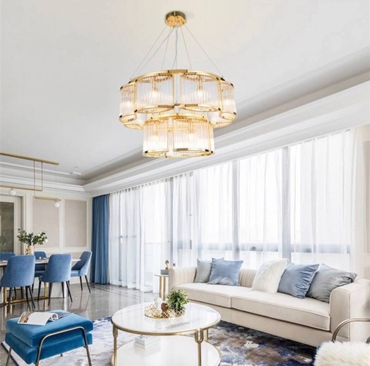 Люстра подвесная, золотой, стекло, AYDINC 60+100, металл, E14.